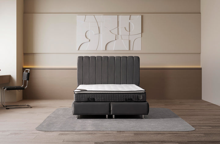 Lit à sommier tapissier Alice 160x200 cm avec coffre de lit gris