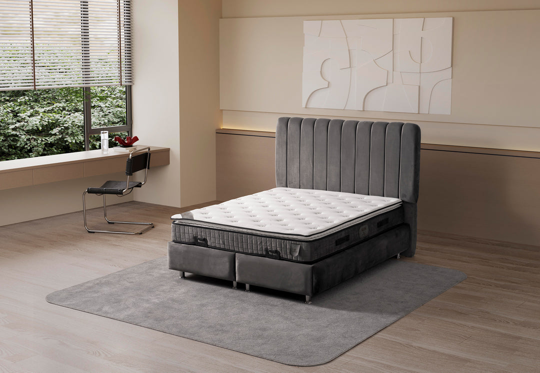 Alice Boxspringbett 160x200 cm Grau mit Bettkasten