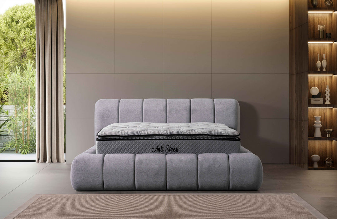 Lit à sommier tapissier Bubble avec coffre de lit 160 x 200 cm en gris