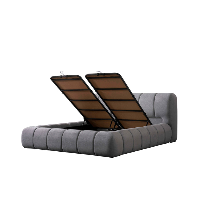 Lit à sommier tapissier Bubble avec coffre de lit 160 x 200 cm en gris