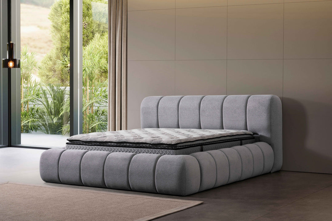 Lit à sommier tapissier Bubble avec coffre de lit 160 x 200 cm en gris