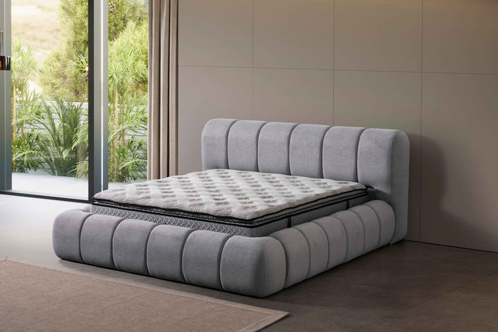 Lit à sommier tapissier Bubble avec coffre de lit 160 x 200 cm en gris