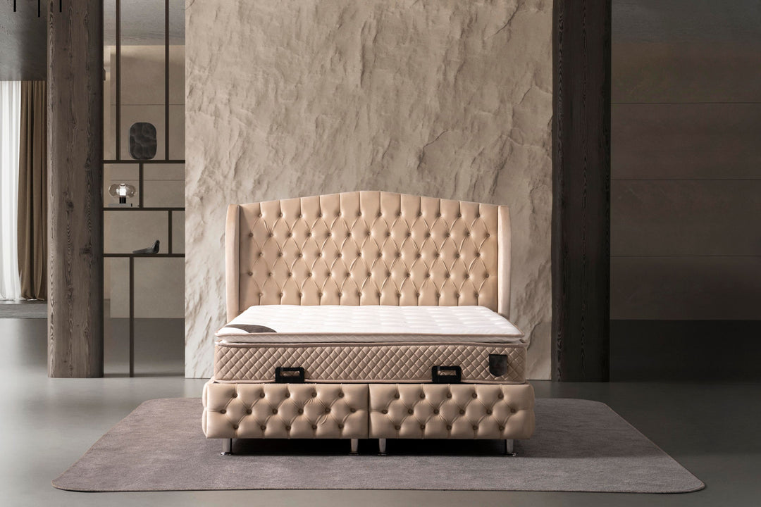 Piazza Doppelbett mit Bettkasten, Boxspringbett 160x200 cm in Beige - home bedden