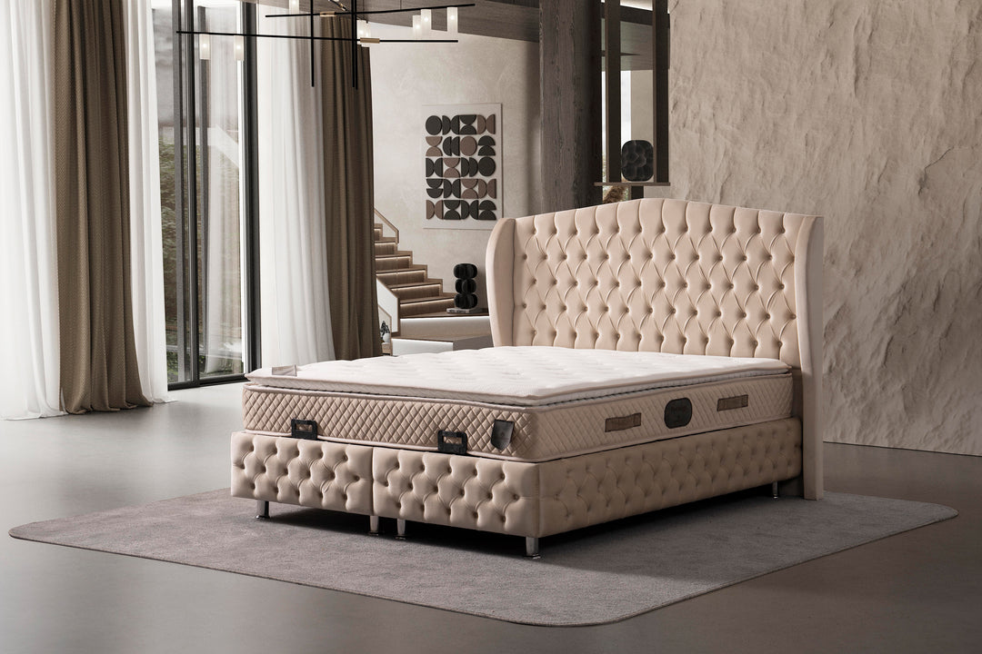 Piazza Doppelbett mit Bettkasten, Boxspringbett 160x200 cm in Beige - home bedden