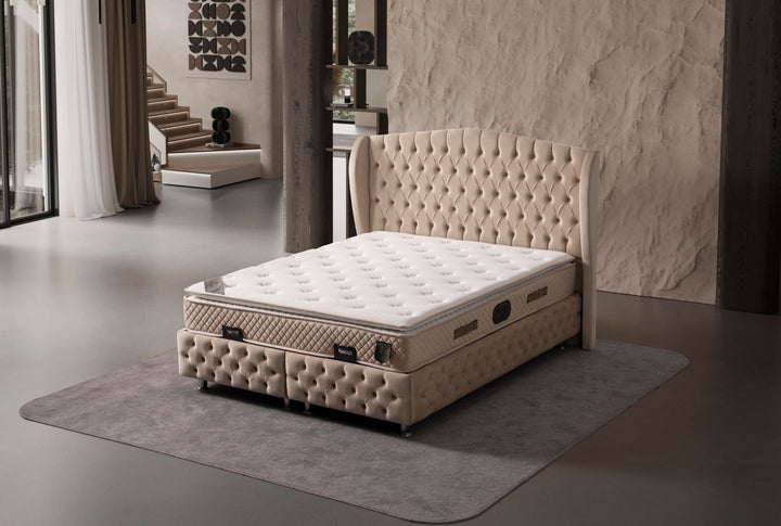 Piazza Doppelbett mit Bettkasten, Boxspringbett 160x200 cm in Beige - home bedden
