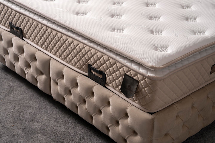 Piazza Doppelbett mit Bettkasten, Boxspringbett 160x200 cm in Beige - home bedden