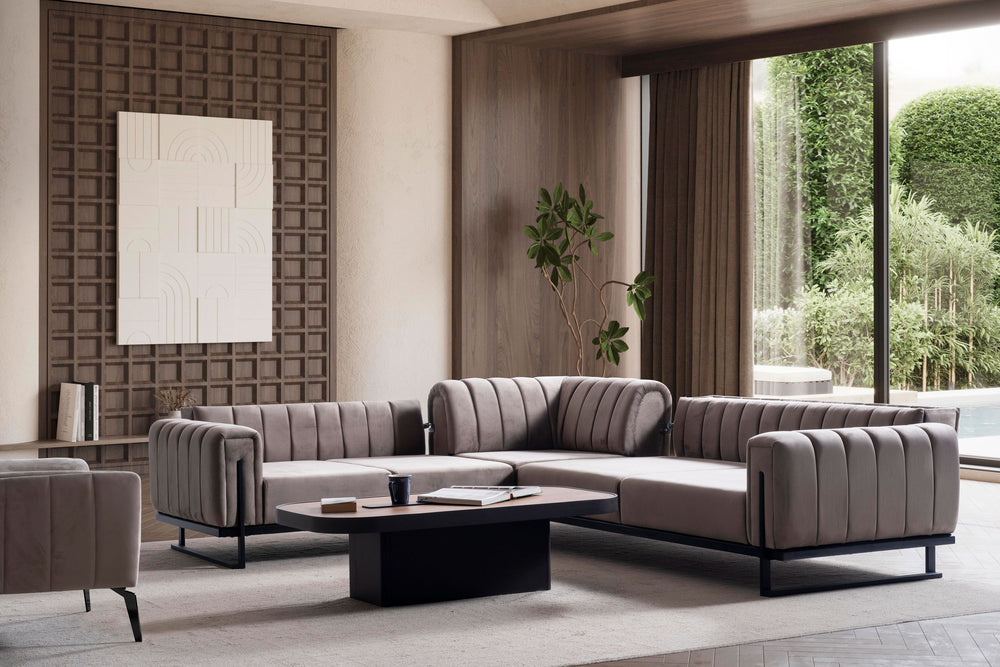 Paris Premium Ecksofa, bezaubernd in der warmen Sahara-Farbe