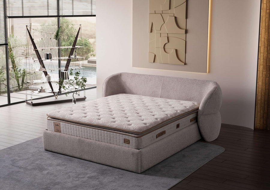 ALIN Boxspringbett 160 x 200 cm – Kompakter Luxus mit integriertem Bettkasten in Beige
