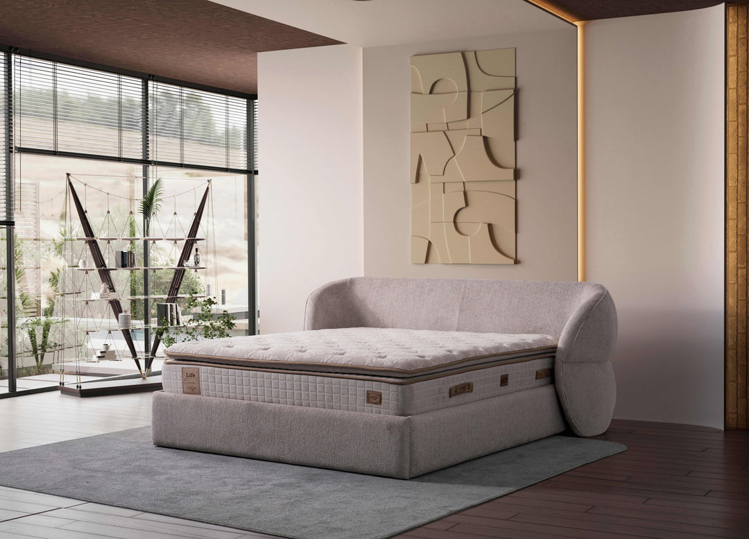 ALIN Boxspringbett 160 x 200 cm – Kompakter Luxus mit integriertem Bettkasten in Beige