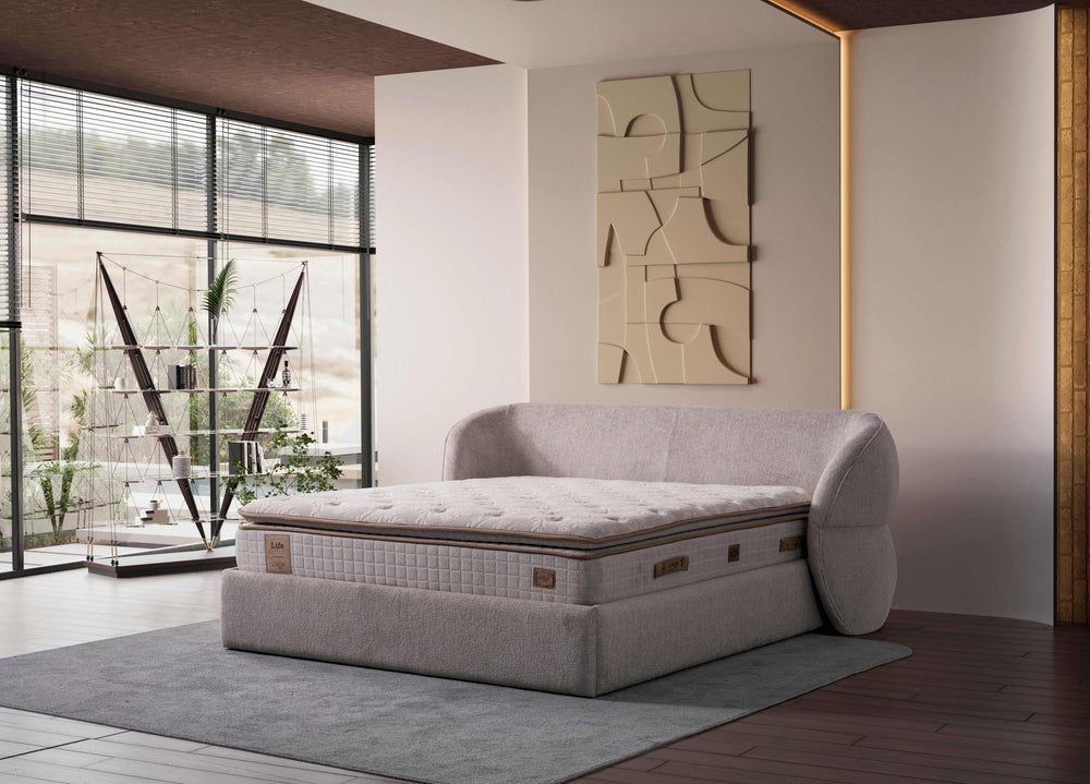 ALIN Boxspringbett 160 x 200 cm – Kompakter Luxus mit integriertem Bettkasten in Beige