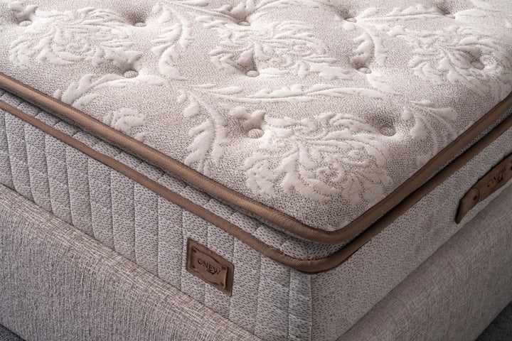 ALIN Boxspringbett 180 x 200 cm – Zeitloser Komfort mit Front-Stauraum in Beige