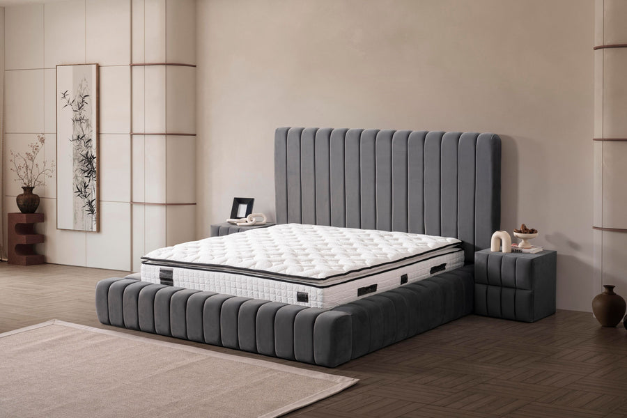 Eliza Komfort Boxspringbett 180x200 Grau mit Bettkasten – Luxus für Ihr Schlafzimmer