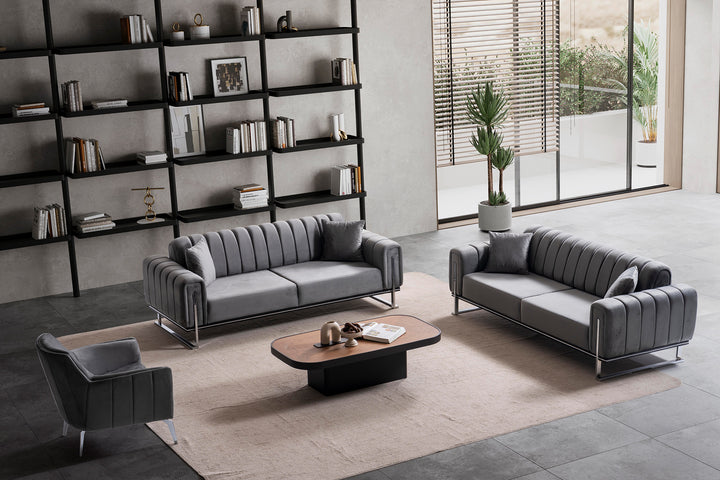 Paris Premium Couchgarnitur 3-3-1 in Grau - home bedden