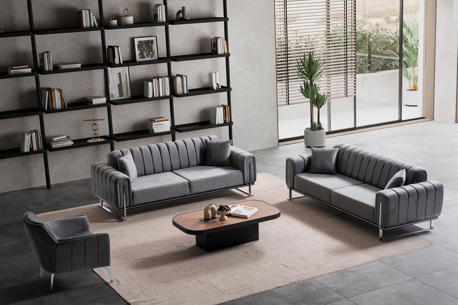 Paris Premium Couchgarnitur 3-3-1 in Grau - home bedden