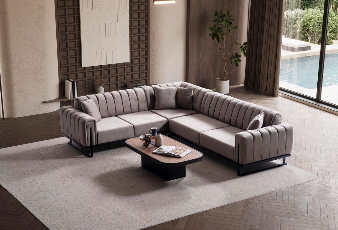 Paris Premium Ecksofa, bezaubernd in der warmen Sahara-Farbe