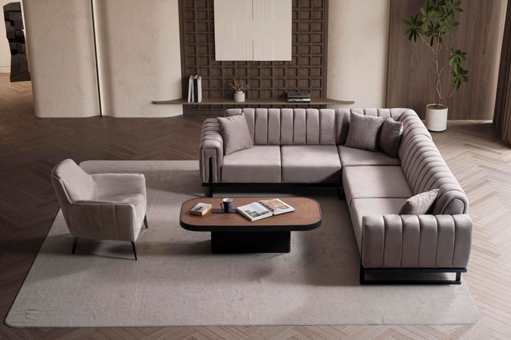 Paris Premium Ecksofa, bezaubernd in der warmen Sahara-Farbe