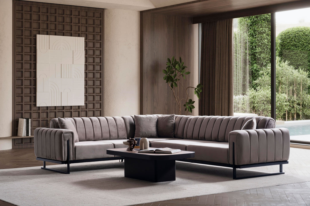 Paris Premium Ecksofa, bezaubernd in der warmen Sahara-Farbe